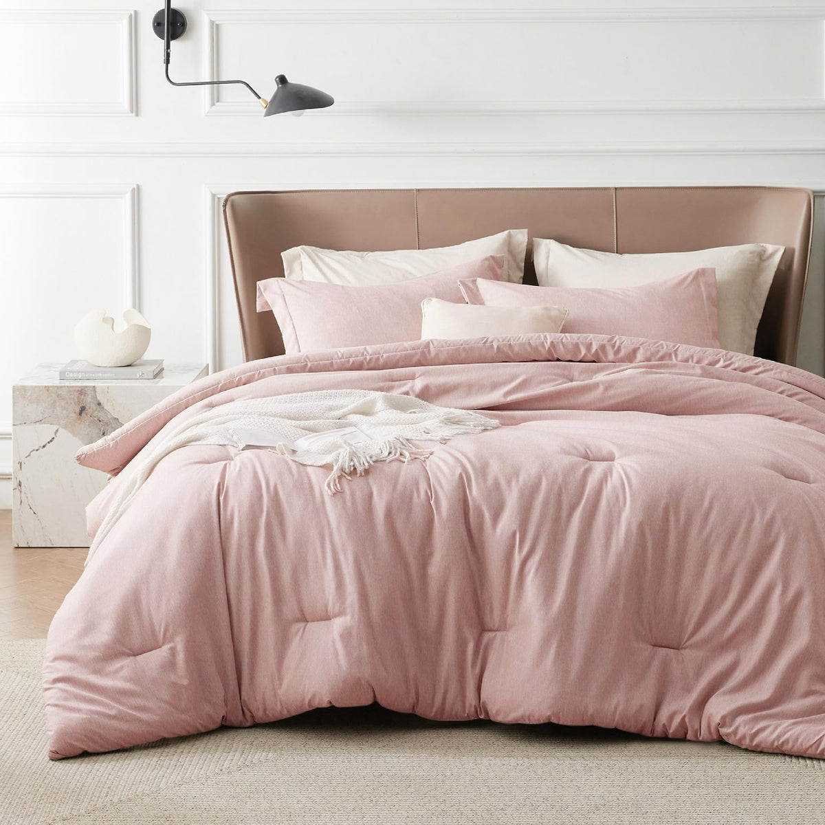 Bedsure Queen Size Comforter Sets, Beige Cationic Dyed Bedding Set 3 Pcs