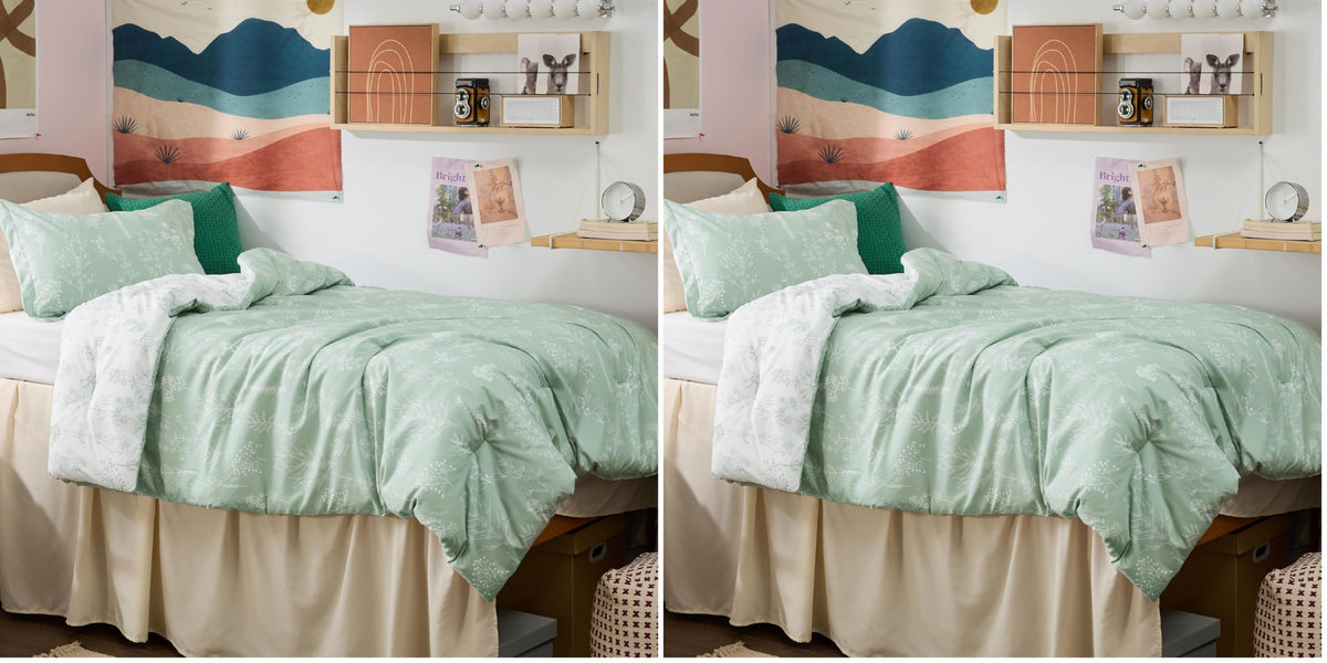 Bedsure Floral Comforter Set Cute Bedding Set Queen Reversible Sage Green