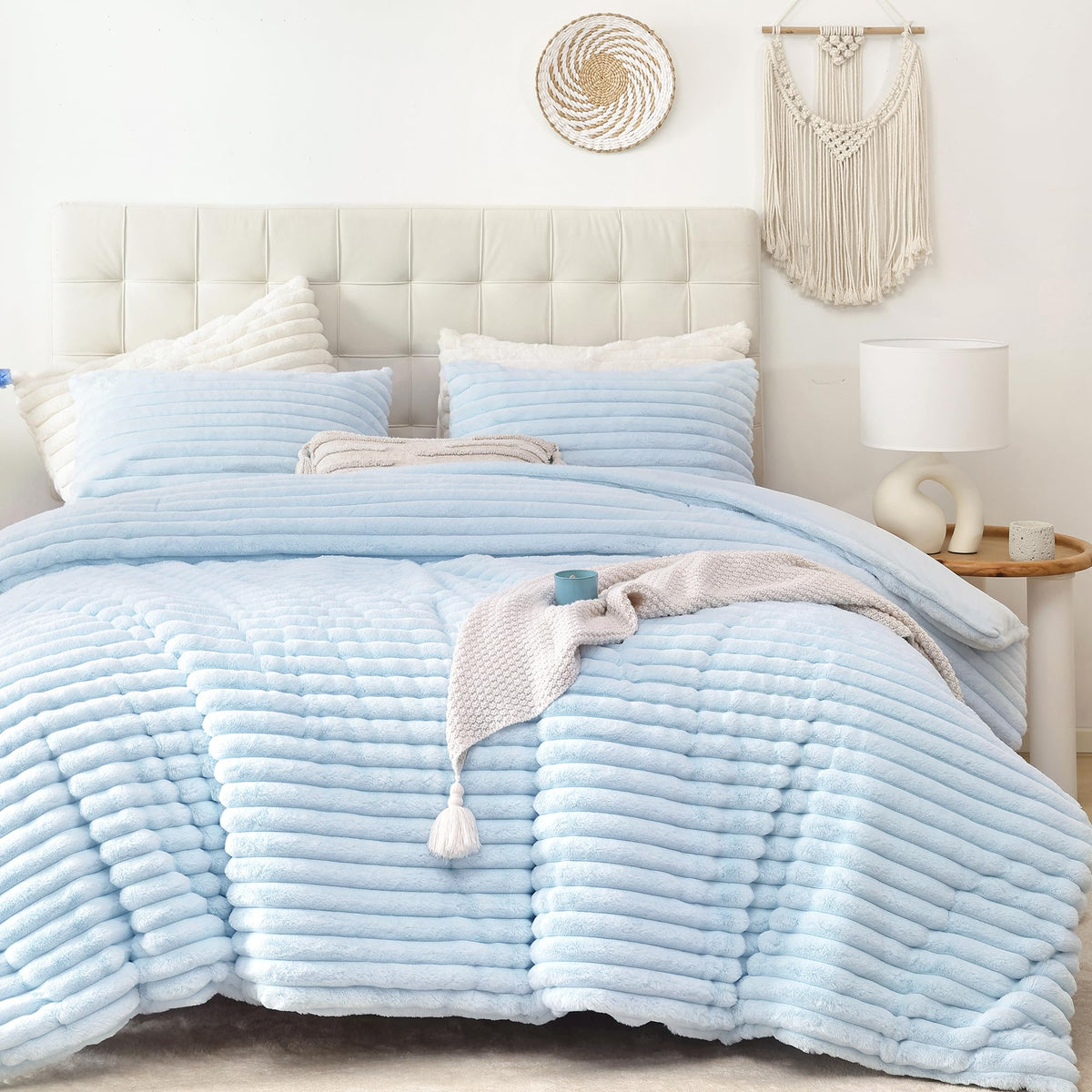 Smoofy Fluffy Queen Size Comforter 3 PCS - Tie Dye Grey Fleece Bedding Set