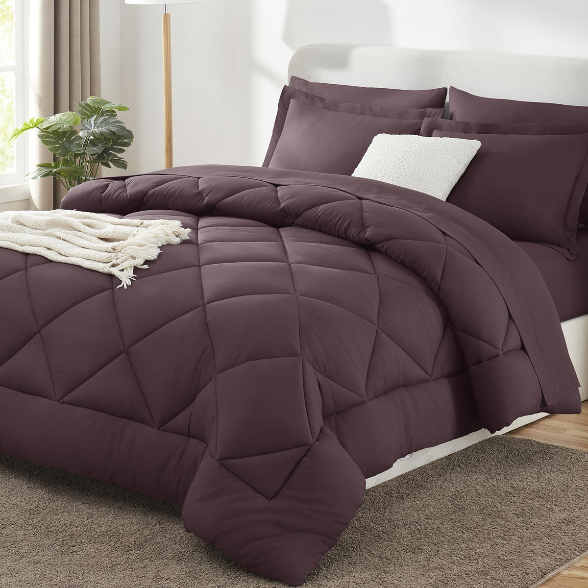 CozyLux Queen Comforter Set 88"x88" Dark Grey - 7 Piece Bed in a Bag