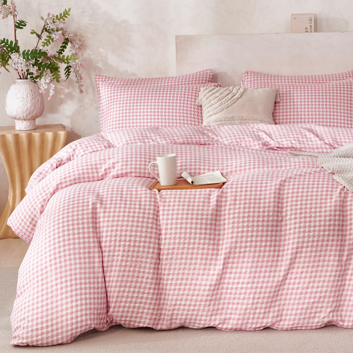 Black Grid Comforter Set Queen Soft Luxury Washed Microfiber 3 Pieces Bedding Set, White Grey Grid Pattern Comforter with 2 Pillowcases Breathable Durable Comfy
