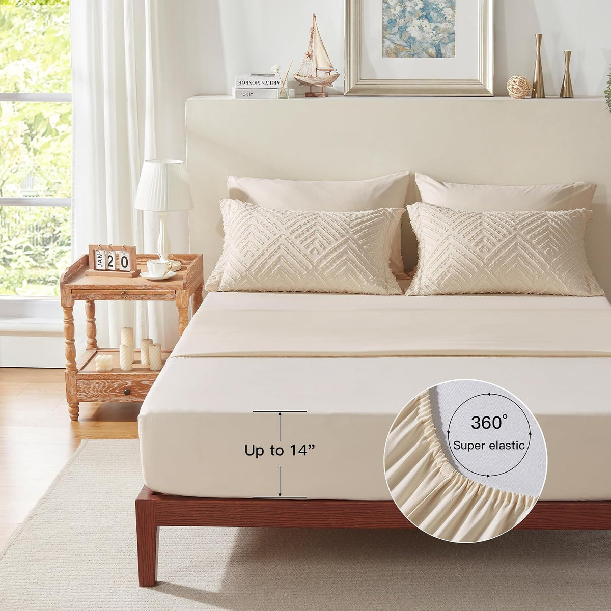 Zzlpp Queen Comforter Set 7 Piece, Beige Bed in a Bag Queen Bedding Sets
