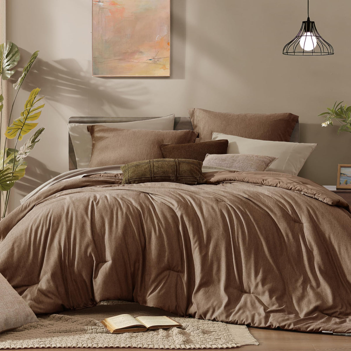 Monbix Queen Comforter Set 7 Pieces Cationic Green Bed in a Bag