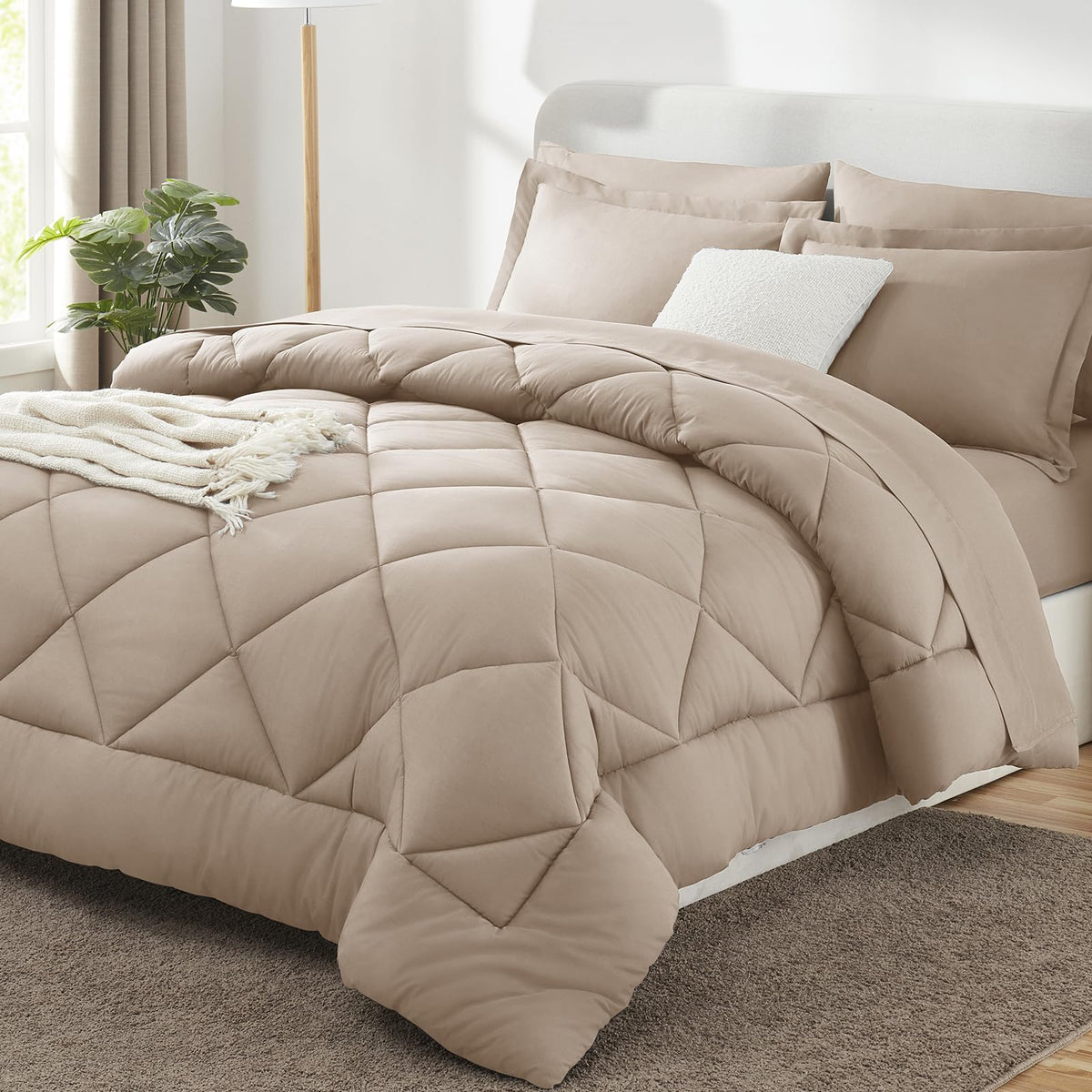CozyLux Queen Comforter Set 88"x88" Dark Grey - 7 Piece Bed in a Bag