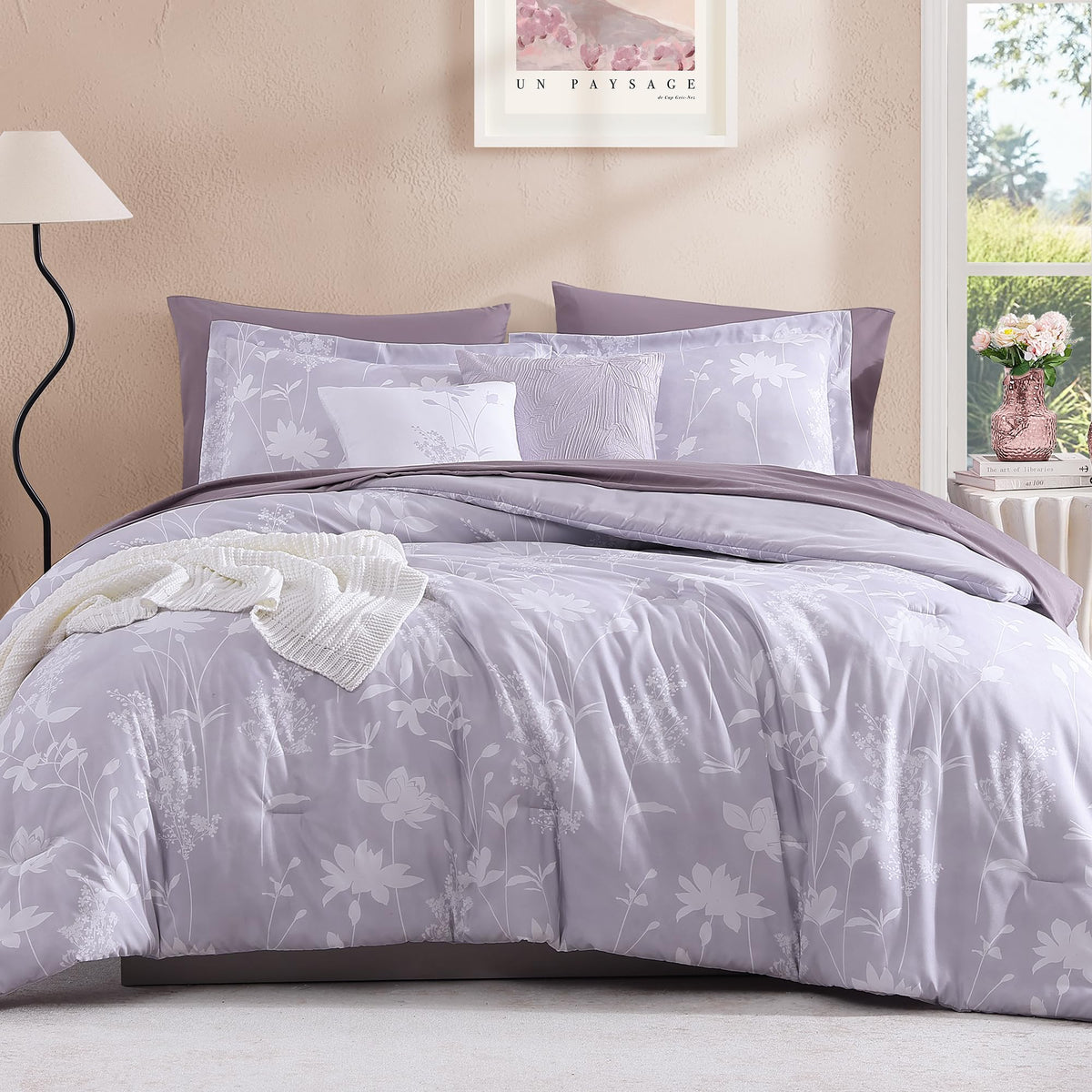 BLOOMHAVEN Full Size Comforter Sets-7 Pieces Rose Floral Bed in a Bag