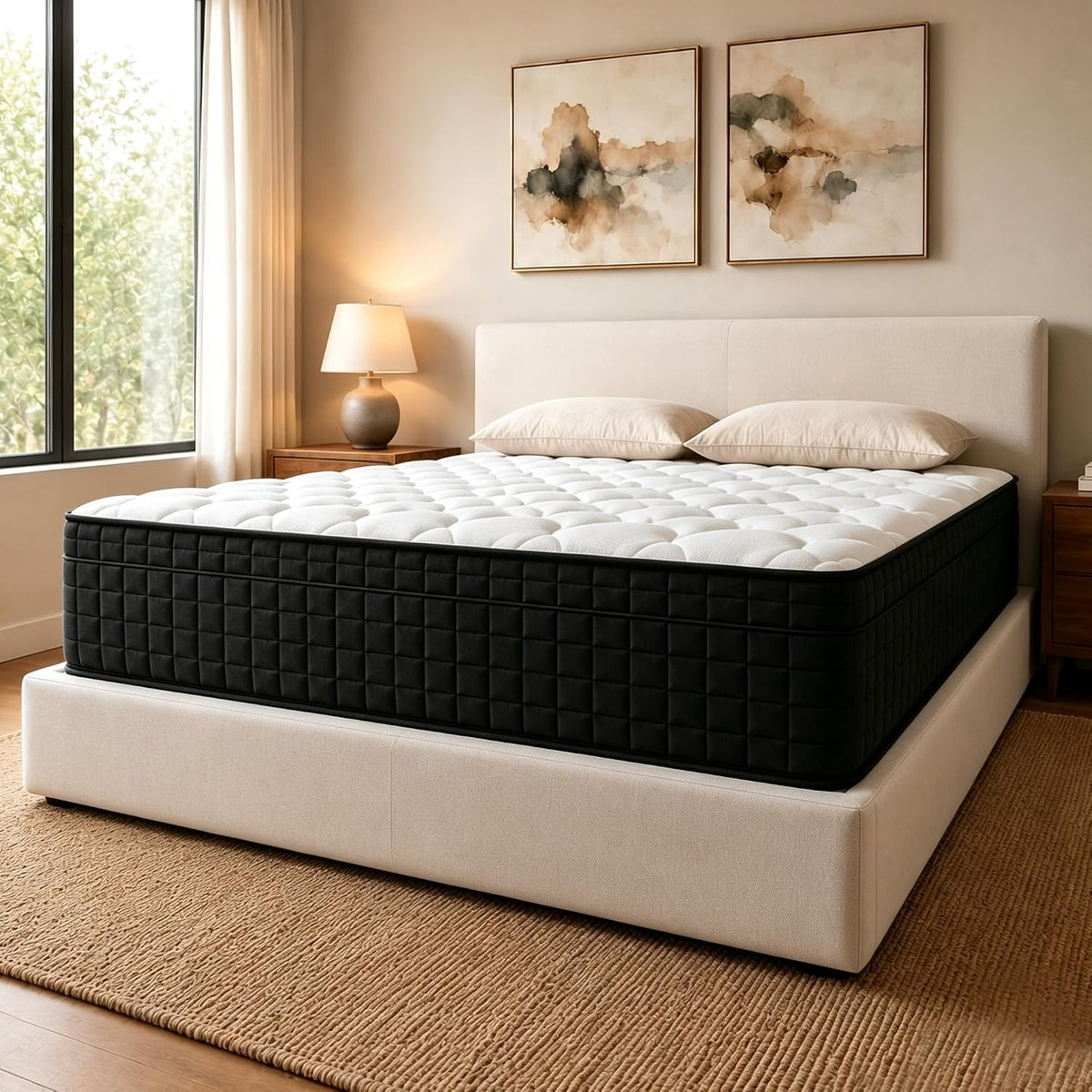 12 Inch Full Mattress in a Box, Medium Plush Feel, Pocket Coils, Fiberglass Free, Motion Isolation, Breathable Comfortable Cover, Hybrid Construction, Expanded Dimensions: 75"L x 54"W x 12"H