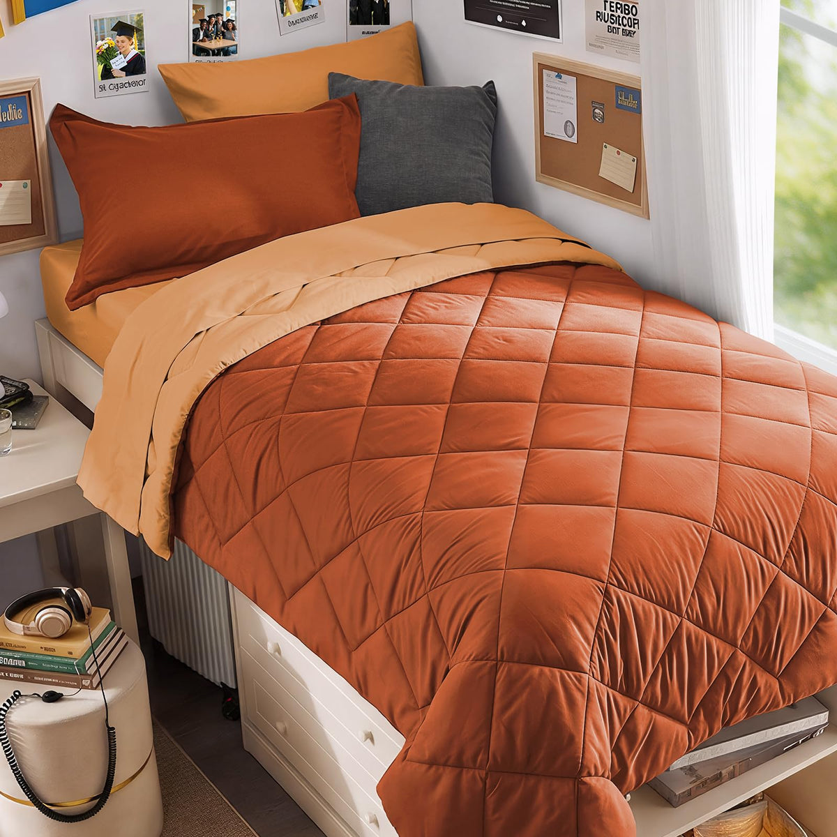MUXHOMO 7 Pieces Queen Comforter Set, Reversible Bed in a Bag Queen Size, All Season Bedding Set with Comforter, Flat Sheet, Fitted Sheet, Pillowcases & Shams, Red & Black