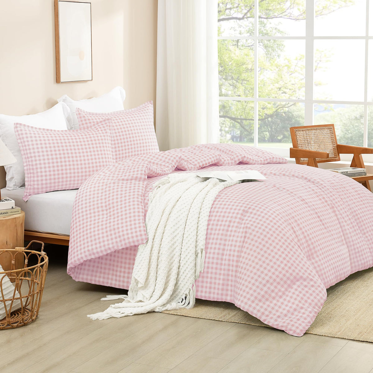 Andency Checkered Comforter Full, Black and White Gingham Plaid Bedding Set