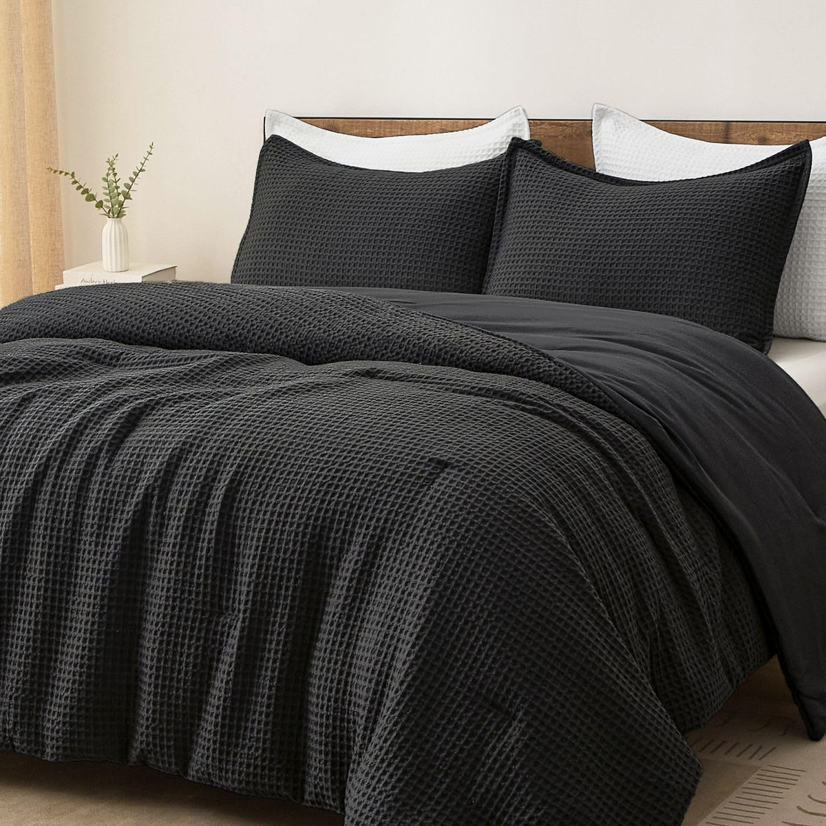 PHF Ultra Soft Waffle Comforter Set 3 Pieces Queen, Linen