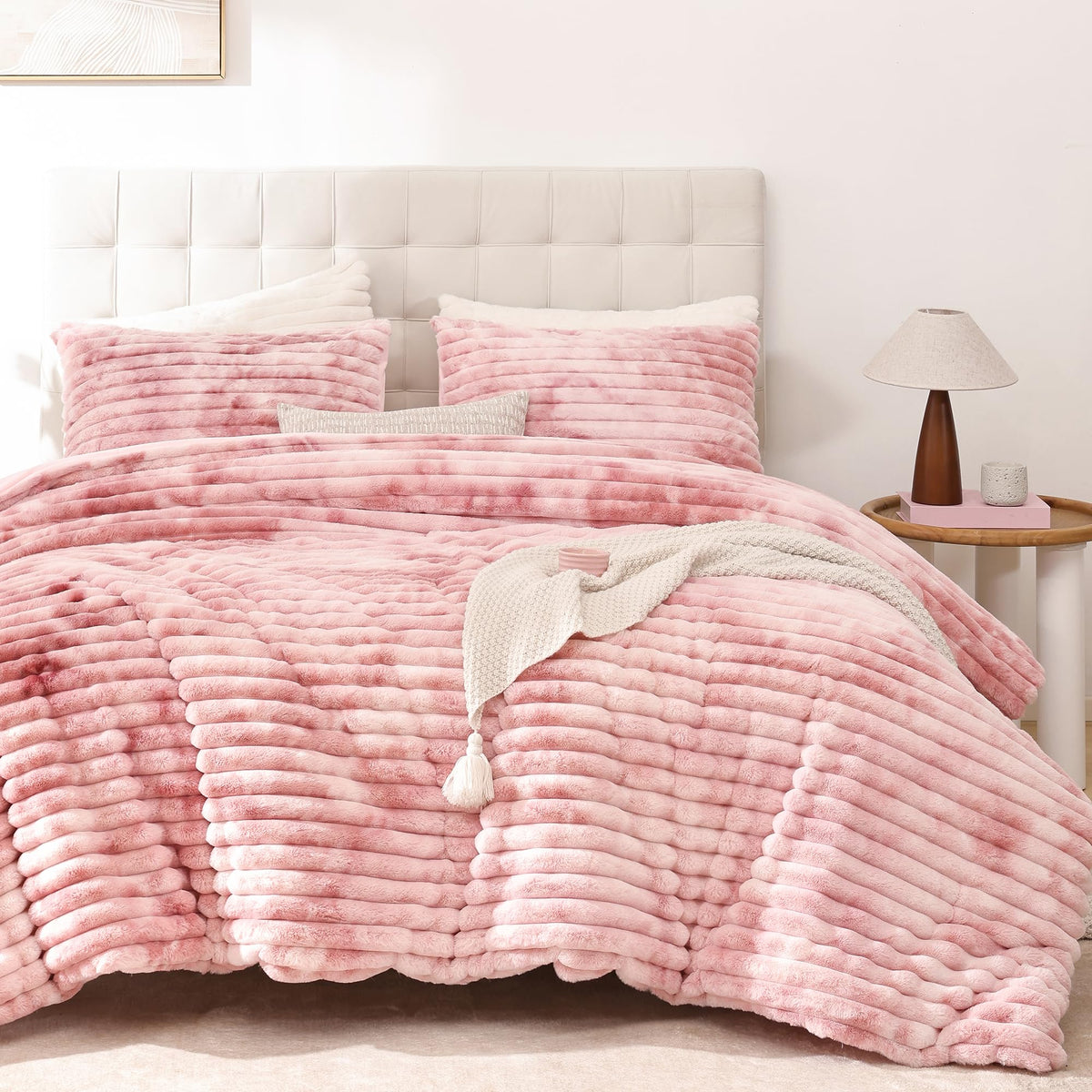 Smoofy Fluffy Queen Size Comforter 3 PCS - Tie Dye Grey Fleece Bedding Set