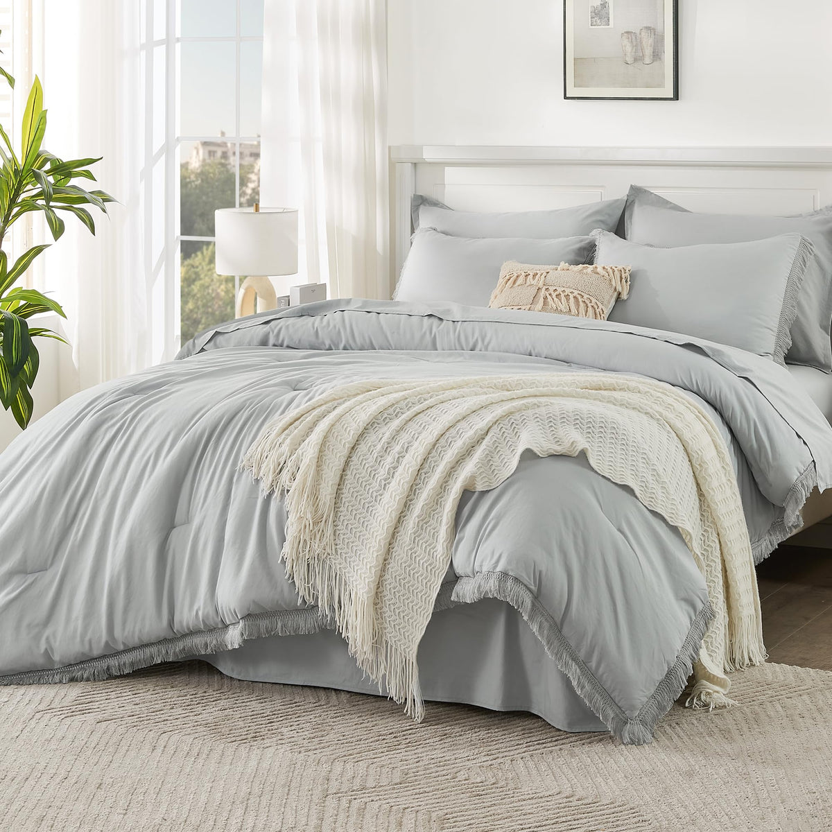 Andency King Comforter Set, 7 Pieces Beige Bedding