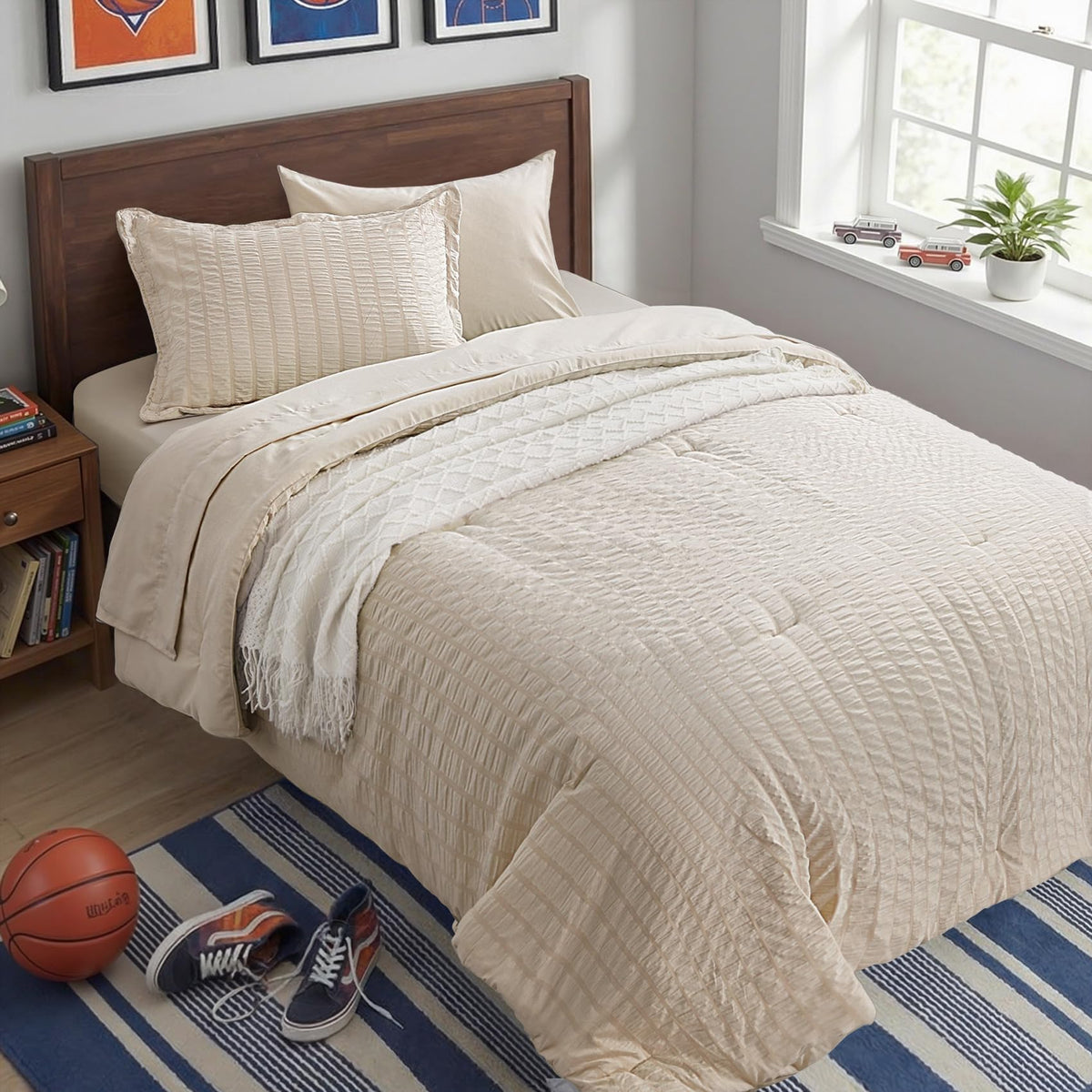 Twin Comforter Set 5 Piece, Olive Green Bed in a Bag Twin Size Bedding Sets