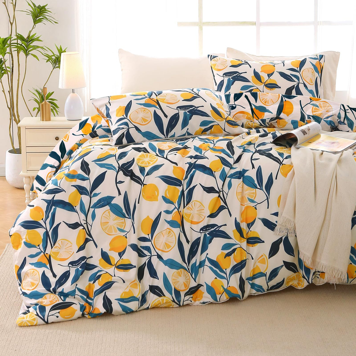 MUXHOMO Queen Comforter Set 7 Pieces, Sage Green Bed in a Bag Queen Reversible Botanical Flowers Design, Ultra Soft & Breathable Bedding Sets with Comforter, Sheets, Pillowcases & Shams