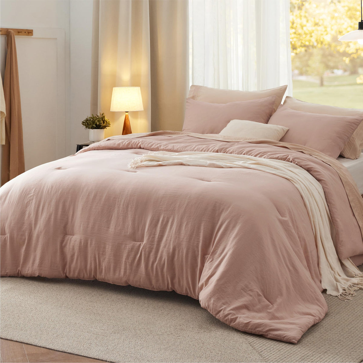 Bedsure Oversized King Comforter Prewashed Bedding Set 3Pcs Beige 120"x98"