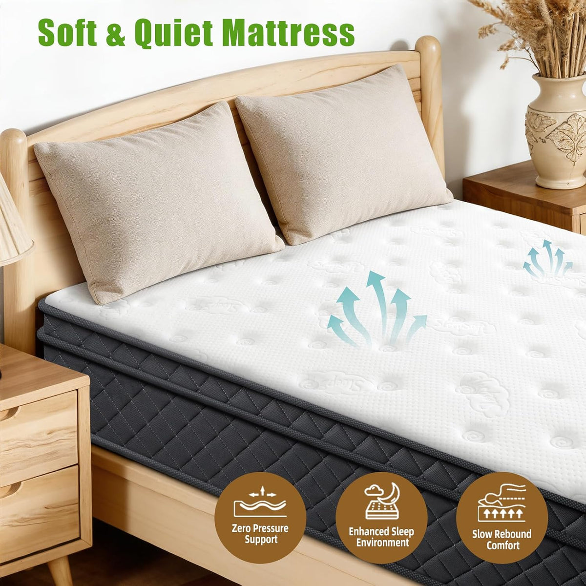 Queen Mattress 12 Inch Queen Size Mattress Medium Firm Hybrid Mattresses Memory Foam Pocket Springs Queen Bed Matress in a Box for All Sleeping Positions Motion Isolation Comfortable Sleep