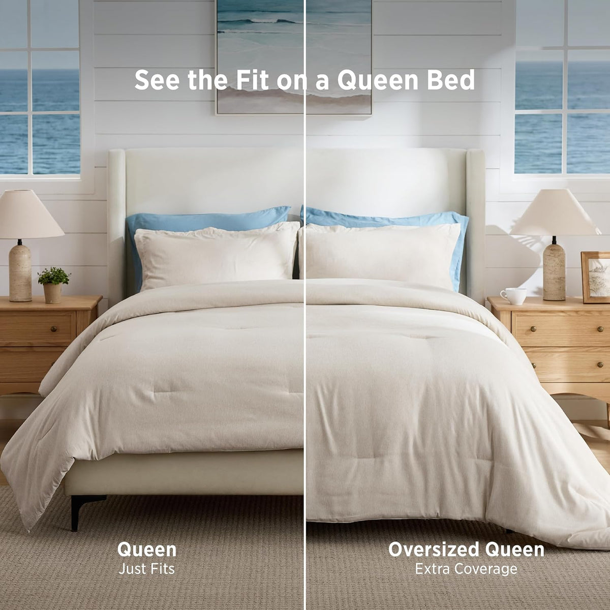 Bedsure Queen Size Comforter Sets, Beige Cationic Dyed Bedding Set 3 Pcs