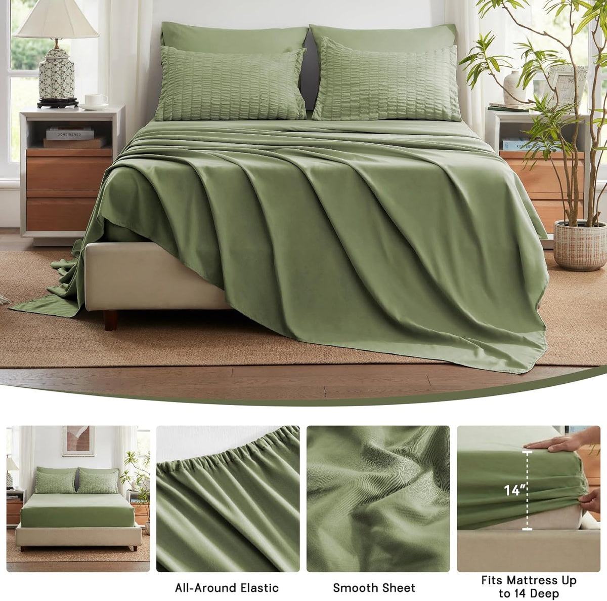 Twin Comforter Set 5 Piece, Olive Green Bed in a Bag Twin Size Bedding Sets