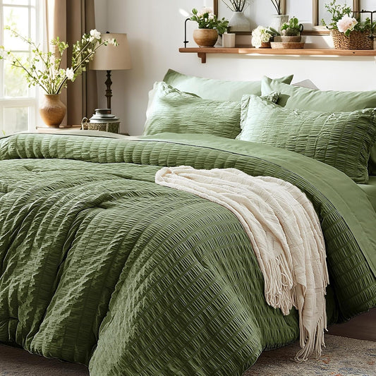 Twin Comforter Set 5 Piece, Olive Green Bed in a Bag Twin Size Bedding Sets