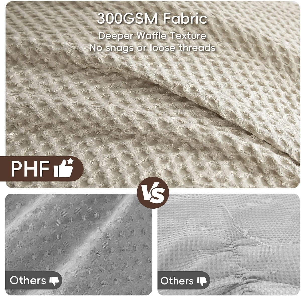 PHF Ultra Soft Waffle Comforter Set 3 Pieces Queen, Linen