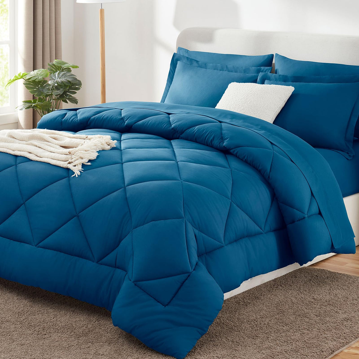 CozyLux Queen Comforter Set 88"x88" Dark Grey - 7 Piece Bed in a Bag