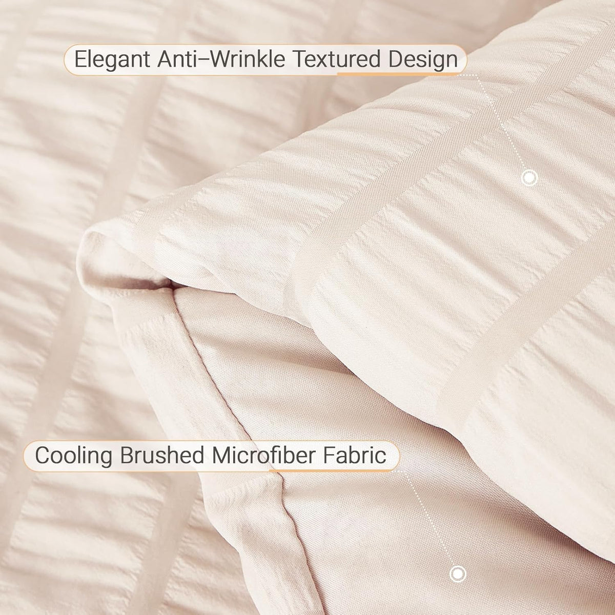 MUXHOMO 7 Pieces Queen Comforter Set, Seersucker Bed in a Bag Queen Size, All Season Luxury Bedding Set with Comforter, Flat Sheet, Fitted Sheet, Pillowcases & Shams, Beige