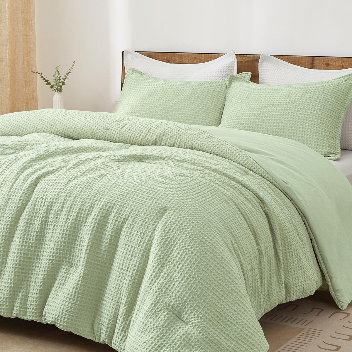 PHF Ultra Soft Waffle Comforter Set 3 Pieces Queen, Linen