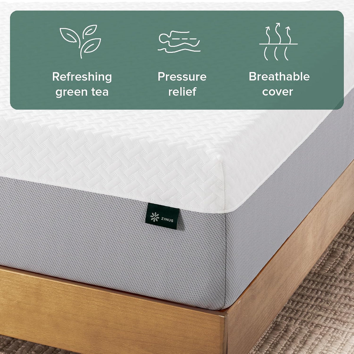 Zinus 10 Inch Queen Green Tea Essential Memory Foam Mattress, Medium Feel