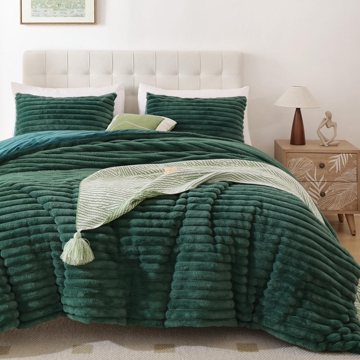 Smoofy Fluffy Queen Size Comforter 3 PCS - Tie Dye Grey Fleece Bedding Set