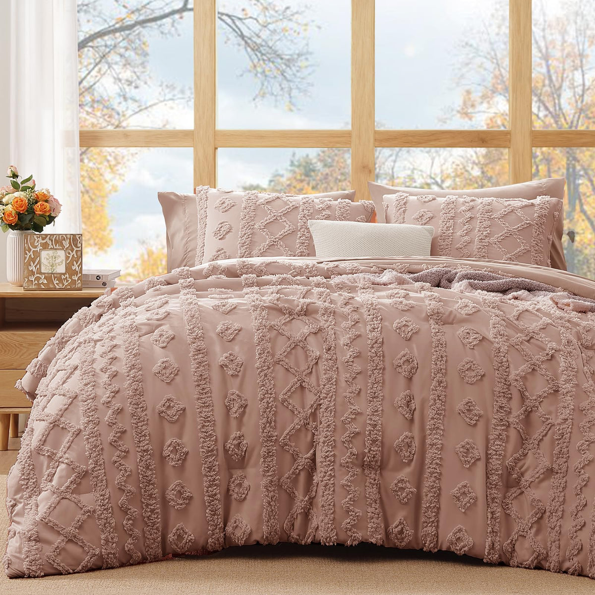 Queen Size Comforter Set- 7 Pieces Tufted Bed in a Bag Queen Bedding Sets