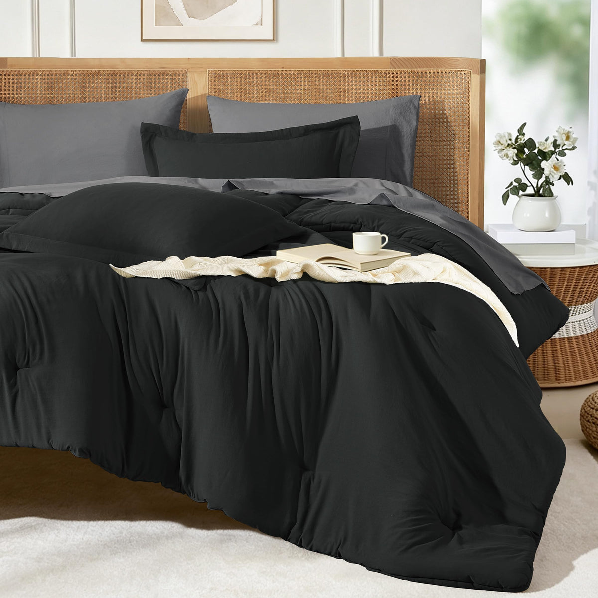 Comforters Queen Size 7 Pieces, Dark Green Bed Set