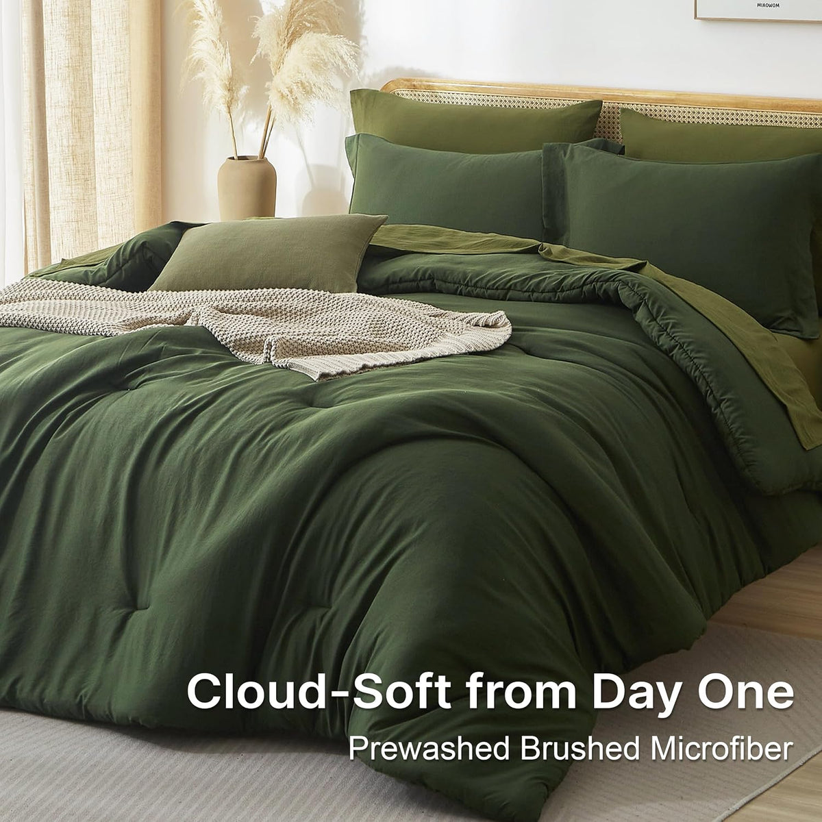 Comforters Queen Size 7 Pieces, Dark Green Bed Set