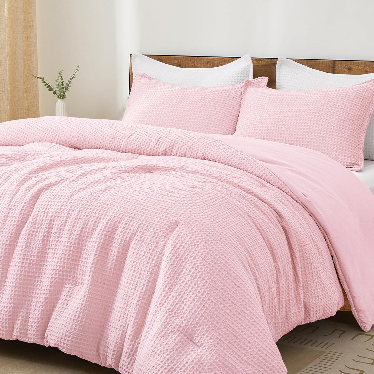 PHF Ultra Soft Waffle Comforter Set 3 Pieces Queen, Linen