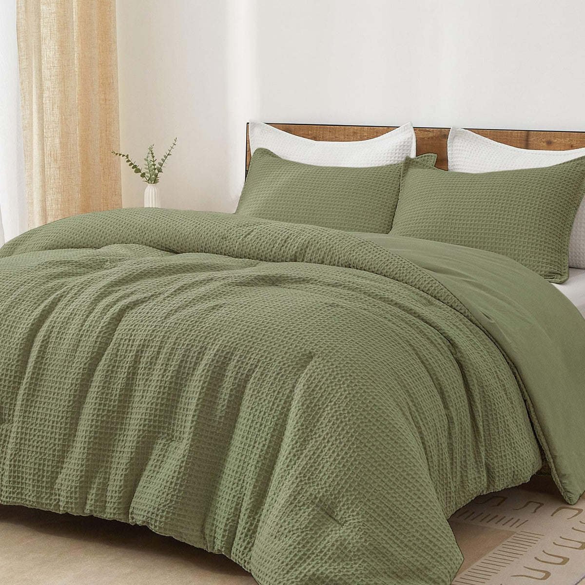 PHF Ultra Soft Waffle Comforter Set 3 Pieces Queen, Linen