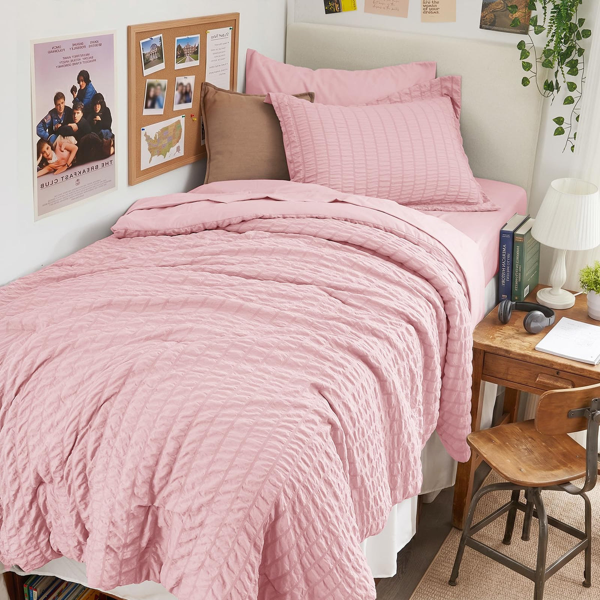 HYMOKEGE Queen Comforter Set Seersucker 7 Pieces, All Season Luxury Bed in a Bag for Bedroom, Bedding Set with Comforters, Sheets, Pillowcases & Shams, Dark Grey