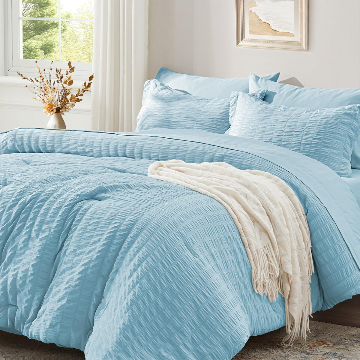 Twin Comforter Set 5 Piece, Olive Green Bed in a Bag Twin Size Bedding Sets