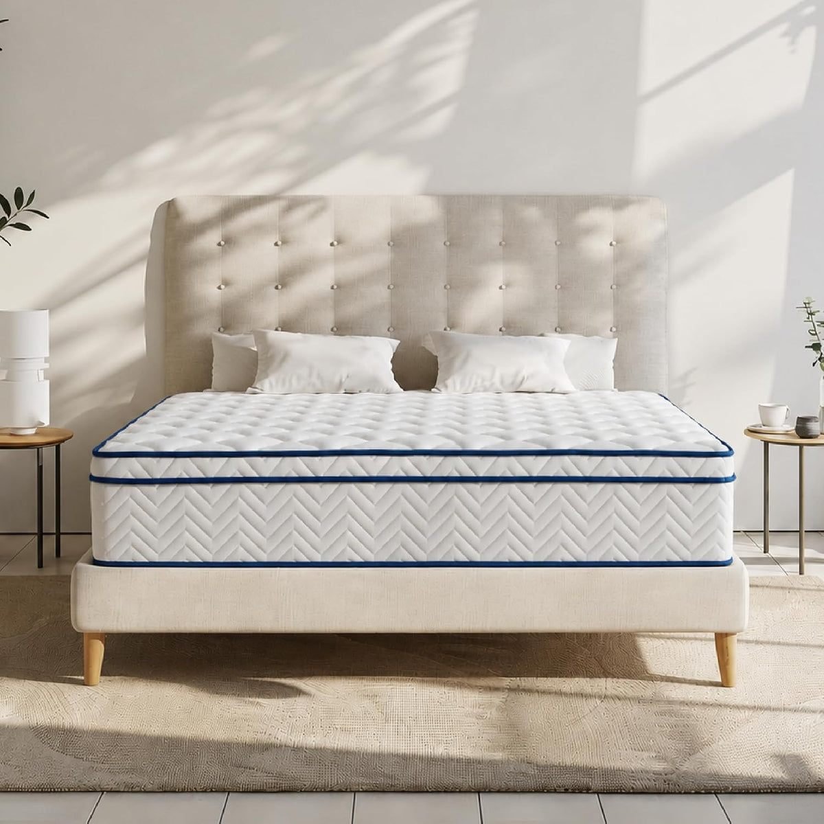 12 Inch Queen Size Mattress, Plush Hybrid Mattress in a Box, Individual Pocket Coils for Pressure Relief, CertiPUR‑US Certified, Vacuum‑Compressed, Fits Queen Bed Frame, Dimensions: 60" x 80"