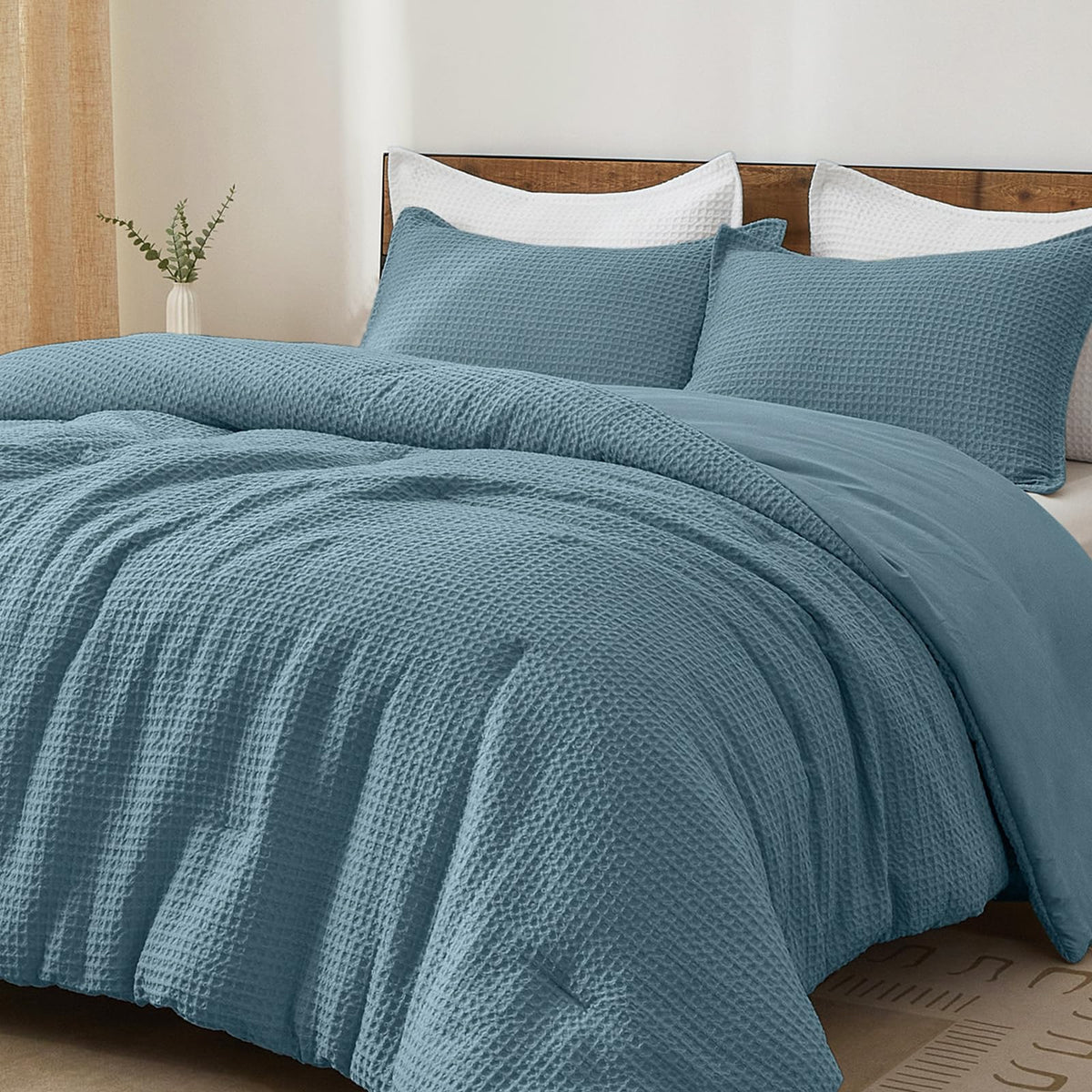 PHF Ultra Soft Waffle Comforter Set 3 Pieces Queen, Linen