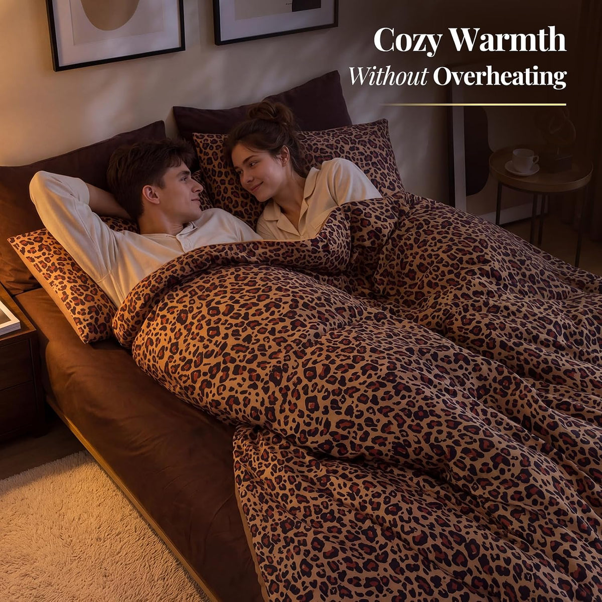 Cheetah Print Comforter Set Queen, Luxury Leopard Print Bedding, Brown