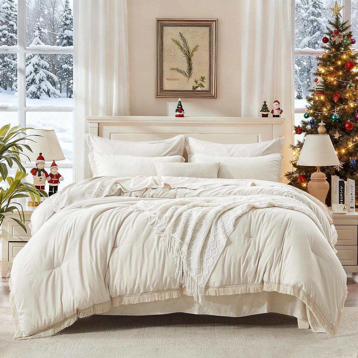 Andency King Comforter Set, 7 Pieces Beige Bedding