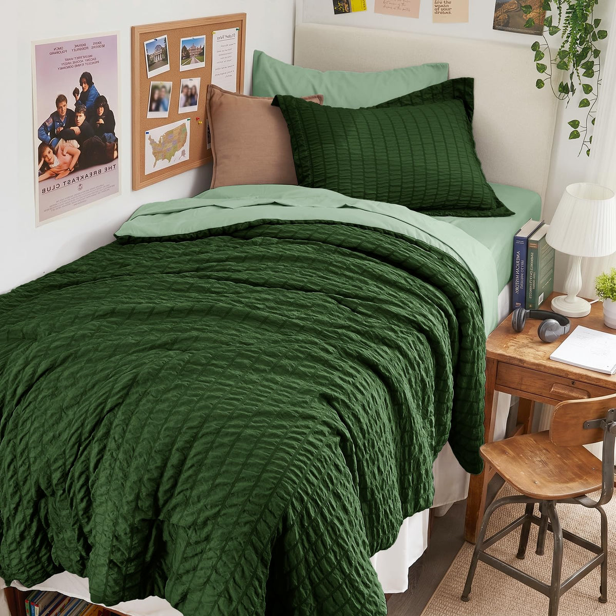 HYMOKEGE Queen Comforter Set Seersucker 7 Pieces, All Season Luxury Bed in a Bag for Bedroom, Bedding Set with Comforters, Sheets, Pillowcases & Shams, Dark Grey