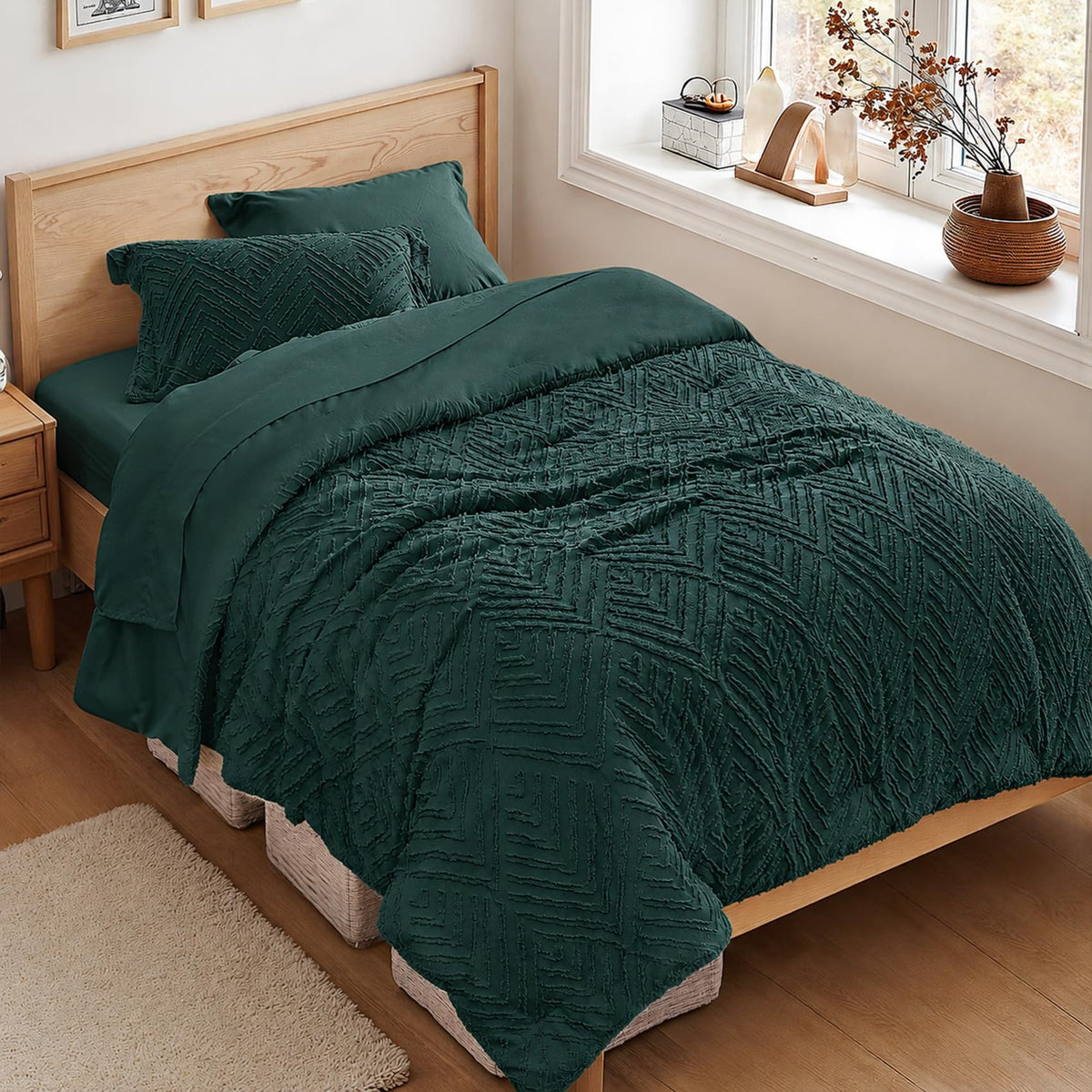 Zzlpp Queen Comforter Set 7 Piece, Beige Bed in a Bag Queen Bedding Sets