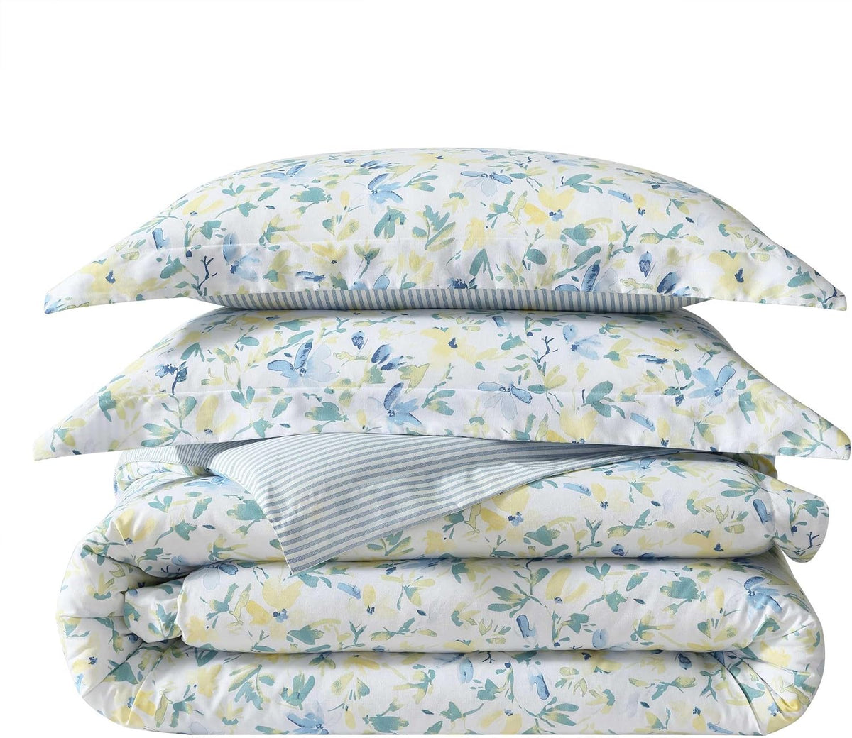Laura Ashley – Queen Comforter Set, Cotton Bedding with Matching Shams & Bonus Decorative Pillows, Medium Weight, Floral Bedroom Decor, 7-Piece, College Dorm Room Essentials (Nora Blue)