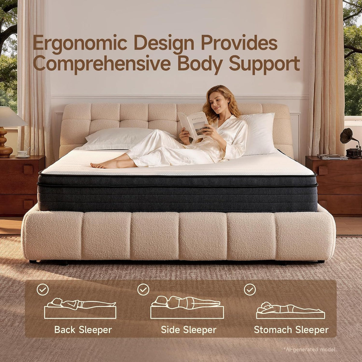 Queen Size Mattresses, Queen Mattress 12 Inch Hybrid Bed, Gel Memory Foam Pocket Coils, Full Zoned Support, Partner Disturbance Reduction, CertiPUR-US Certified
