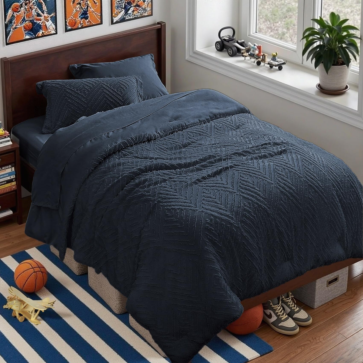 Zzlpp Queen Comforter Set 7 Piece, Beige Bed in a Bag Queen Bedding Sets