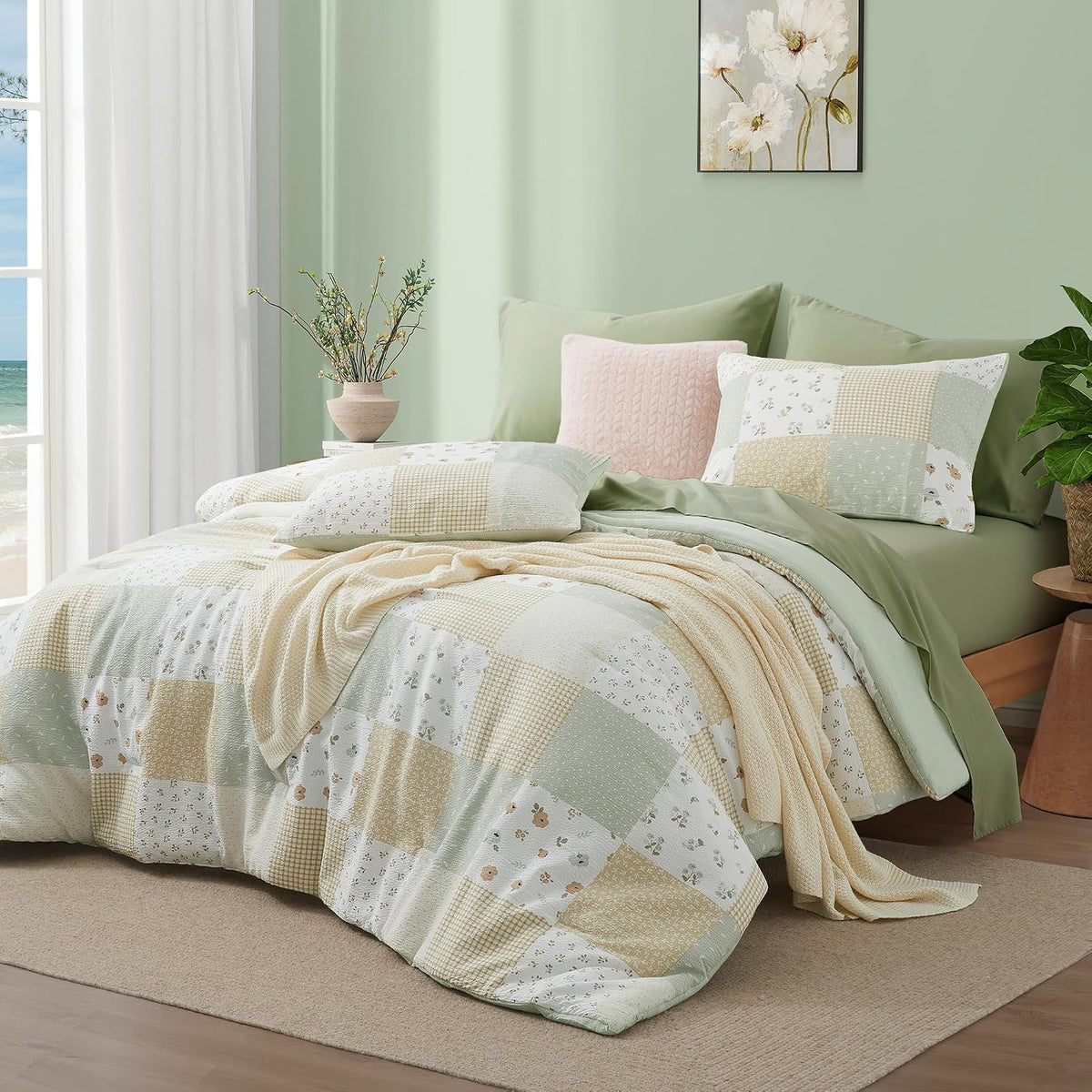 Oli Anderson King Comforter Set, 7 Pieces Bed in a Bag, Light Green