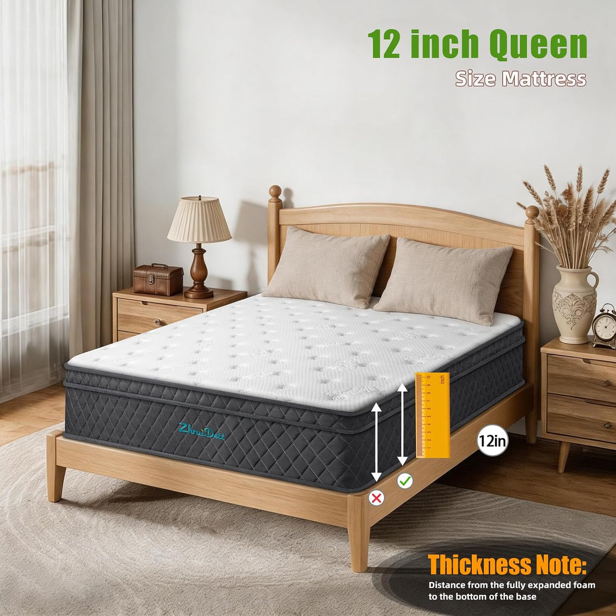Queen Mattress 12 Inch Queen Size Mattress Medium Firm Hybrid Mattresses Memory Foam Pocket Springs Queen Bed Matress in a Box for All Sleeping Positions Motion Isolation Comfortable Sleep