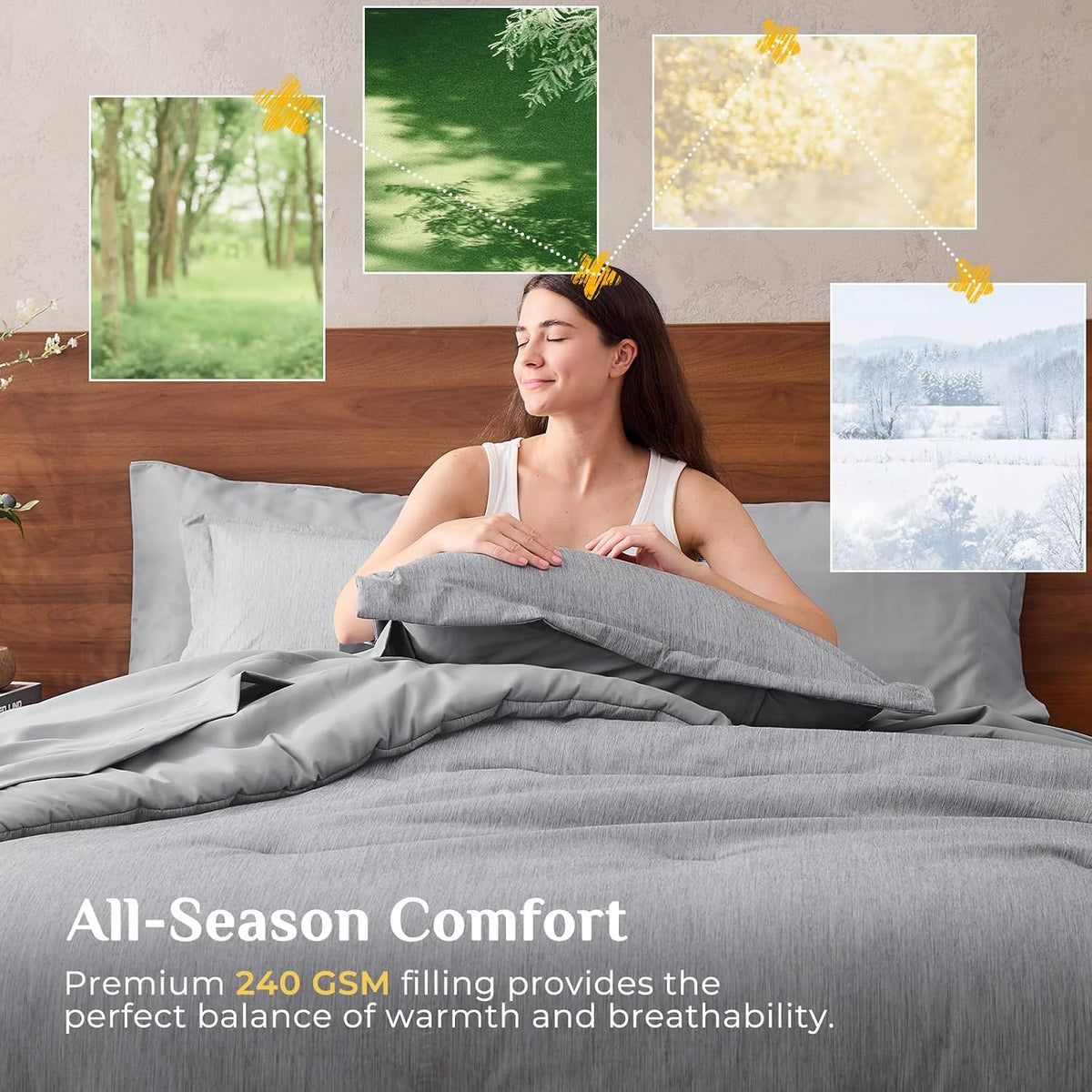 JOLLYVOGUE Grey Queen Comforter Set, Cationic Dyeing Bed in a Bag Queen 7 Pieces, Double-Tone Bedding Set with Down Alternative Comforter, Sheets, Pillowcases & Shams