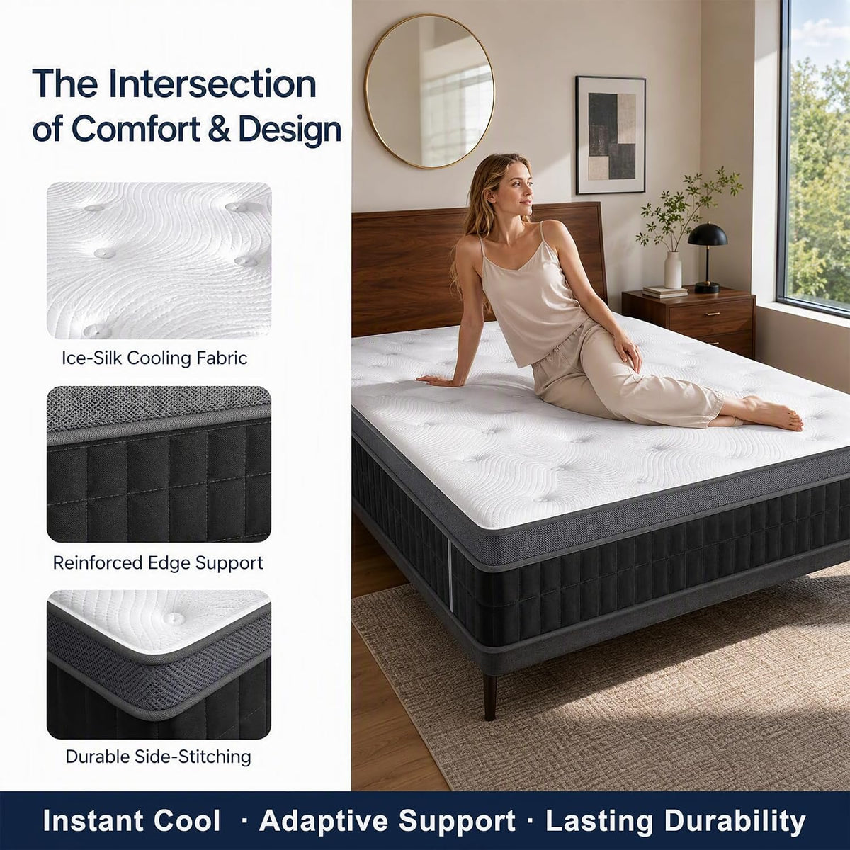 Queen Mattress 12 Inch, Medium Firm Hybrid with Pocket Coils & Cooling Gel