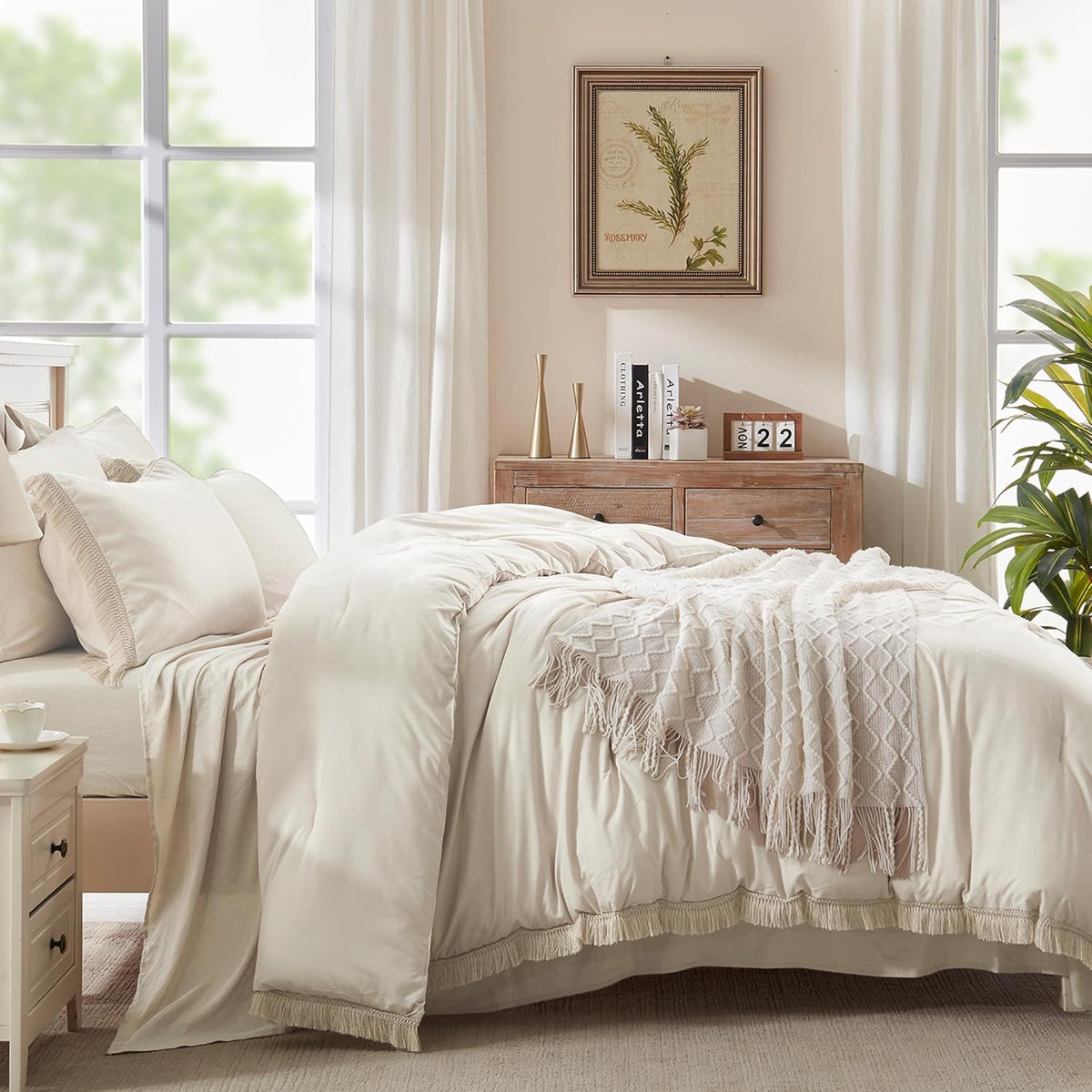 Andency King Comforter Set, 7 Pieces Beige Bedding