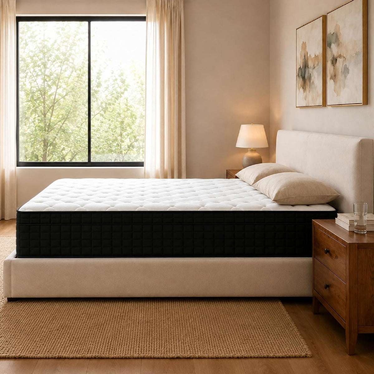 12 Inch Full Mattress in a Box, Medium Plush Feel, Pocket Coils, Fiberglass Free, Motion Isolation, Breathable Comfortable Cover, Hybrid Construction, Expanded Dimensions: 75"L x 54"W x 12"H